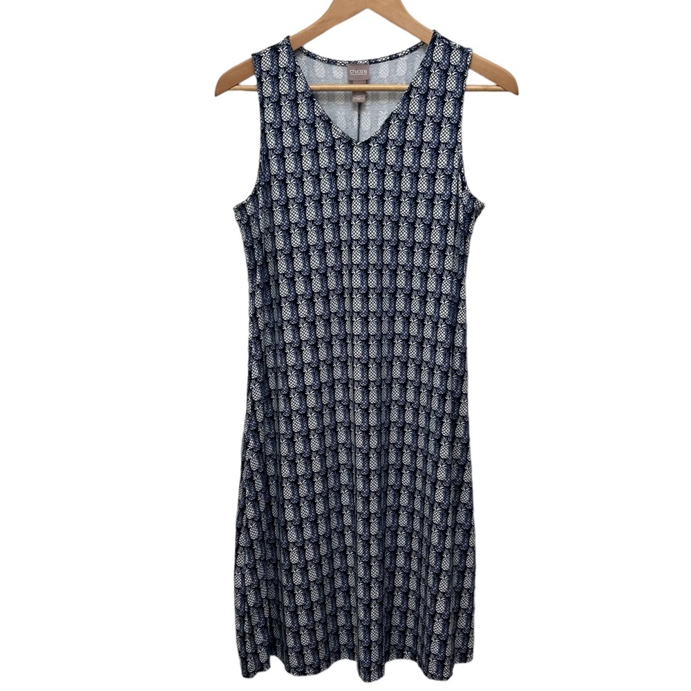 Chico's Navy and White Sleeveless Dress